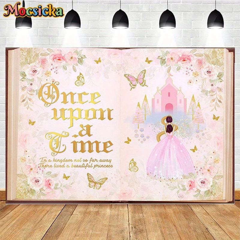 Pink Fairy Tale Book Bathing Party Decoration Castle Princess Romantic Story Book Bathing Party Banner Princess Birthday Wedding