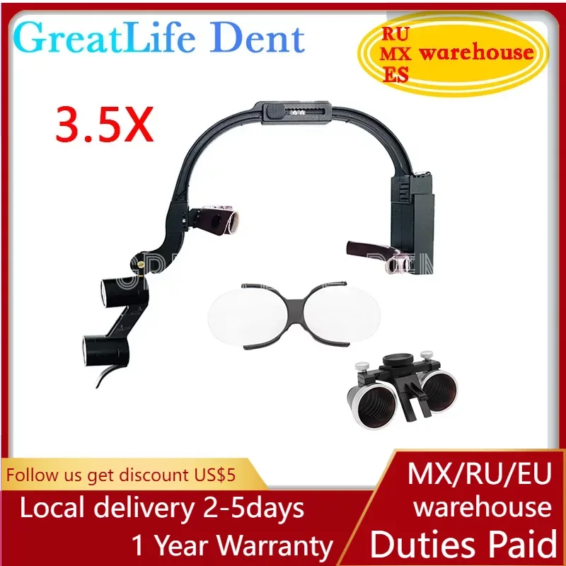 

420-520mm Dental Loupe 2.5X/3.5x Binocular Magnifier Glasses Surgical Operation Spotlight Head Light Long Working Distance