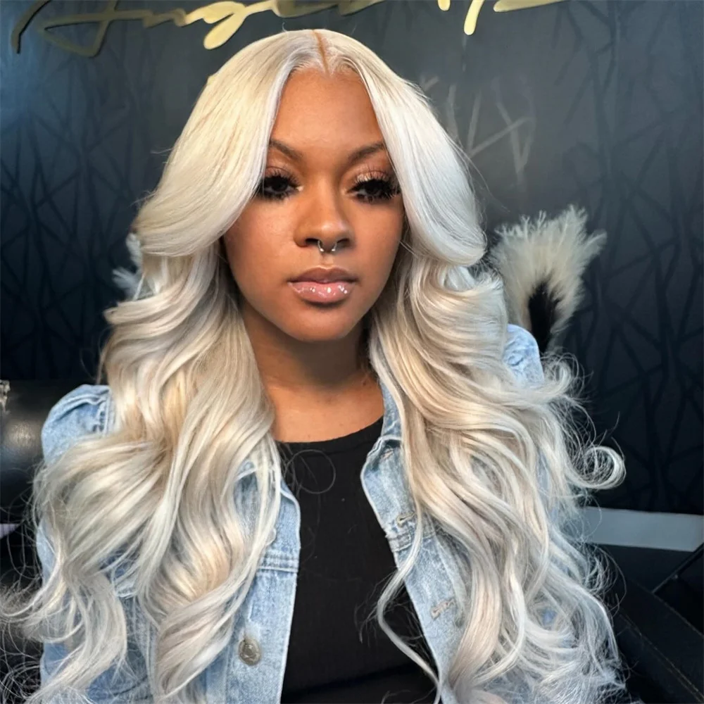 

13X6 HD Transparent Platinum Ash Blonde Colored Lace Front Human Hair Wig Pre Plucked 13X4 White Lace Frontal Wigs For Women