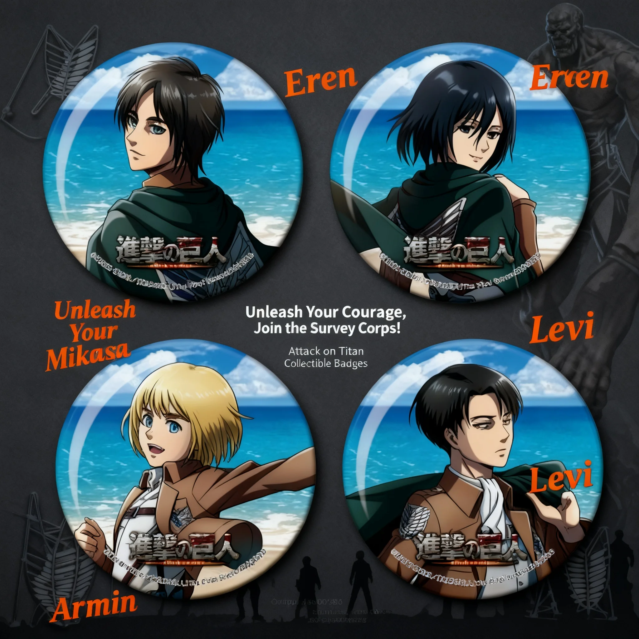 

Значок «Атака Титанов» с видом на океан, аниме-мерч для фанатов, брошь-значок, медаль Ален Леви, манга-значок А