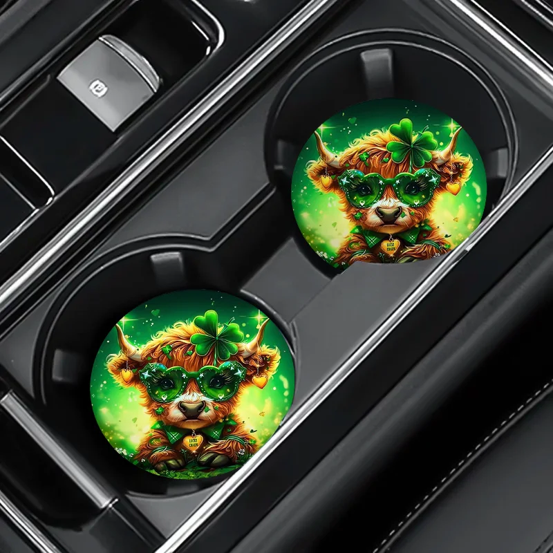 2pcs/set St. Patrick'S Day Shamrock Car Cattle Coasters, 2.75