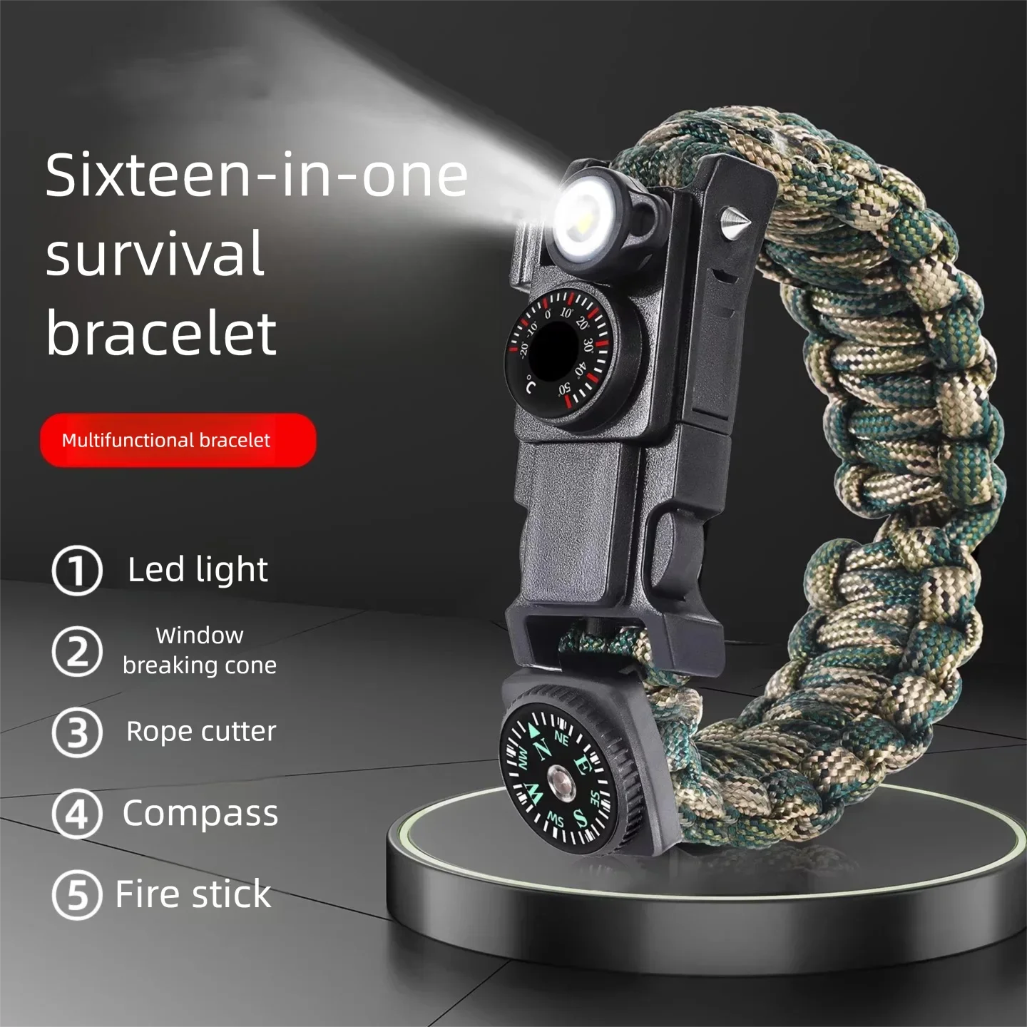 

Multifunctional Paracord Survival Bracelet Outdoor Gear with Flint Fire Starter Compass for Camping Hiking Emergency Self Rescue
