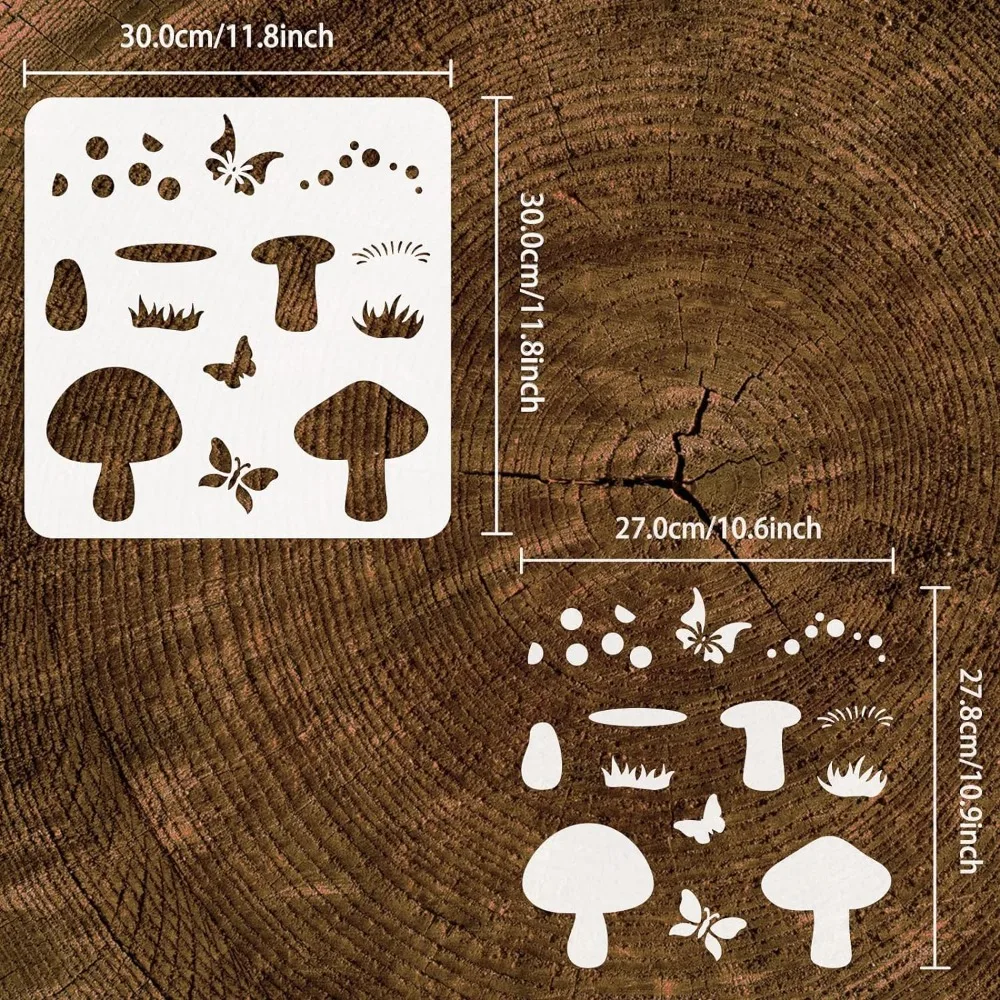 Mushrooms Stencil 11.8x11.8 inch Plastic Reusable Butterflies Painting Stencils Large Mushroom Grass Drawing Stencils Templates