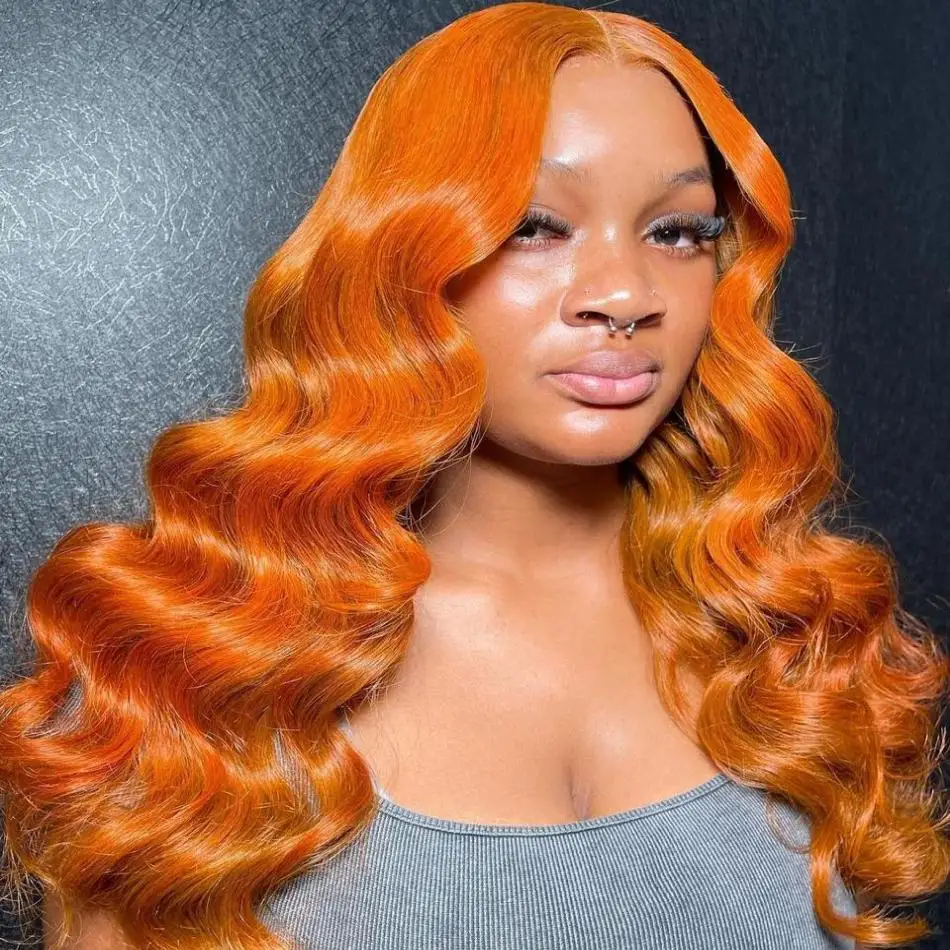 

HD Lace Frontal Wig 13x6 13x4 Ginger Orange Colored Human Hair Body Wave 30 32 Inch PrePlucked Brazilian Wigs Lace Front Wig