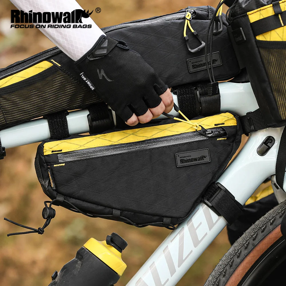Rhinowalk-bolsa triangular para bicicleta, resistente al agua, 1,7 L, bolsa para cuadro delantero, Bikepacking, bolsa de almacenamiento de viaje para ciclismo, sistema de unión elástica