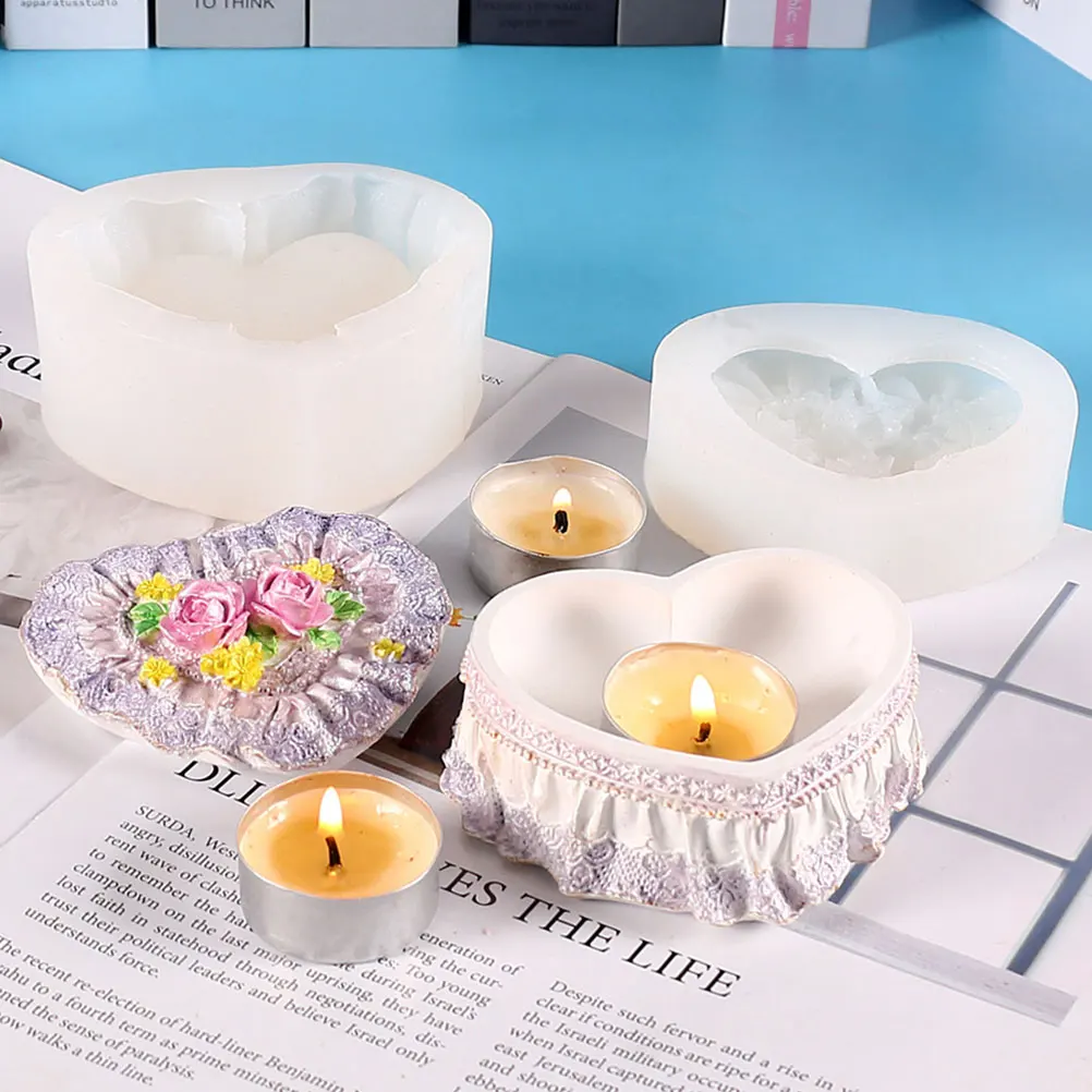 

Silicone Mold Heart Shaped DIY Storage Container Rose Design Reusable Craft Supplies Storage Box Mold Desktop Box