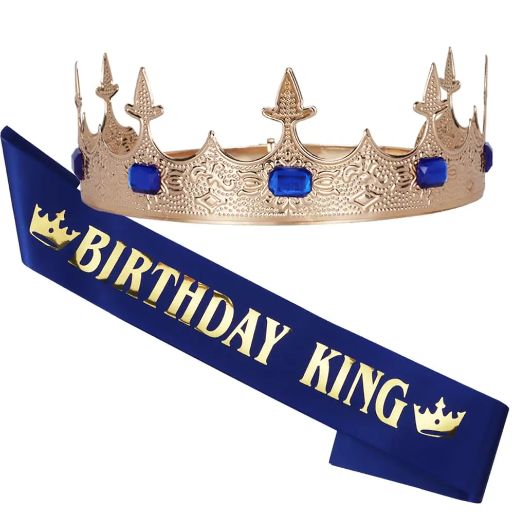 

Birthday King Crown & Sash Tiara Sash Set for Men Boys Birthday Party Decorations Accessories