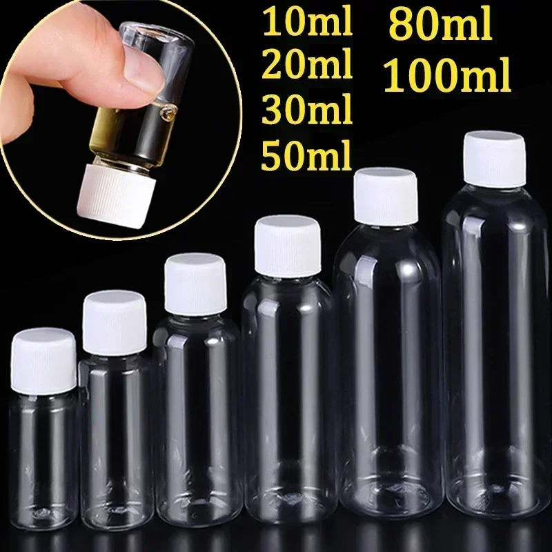 1/10Pcs Refillable Bottles 10ml 20ml 30ml 50ml 80ml 100ml Plastic PET Clear Empty Seal Bottles Sample Containers with Screw Cap