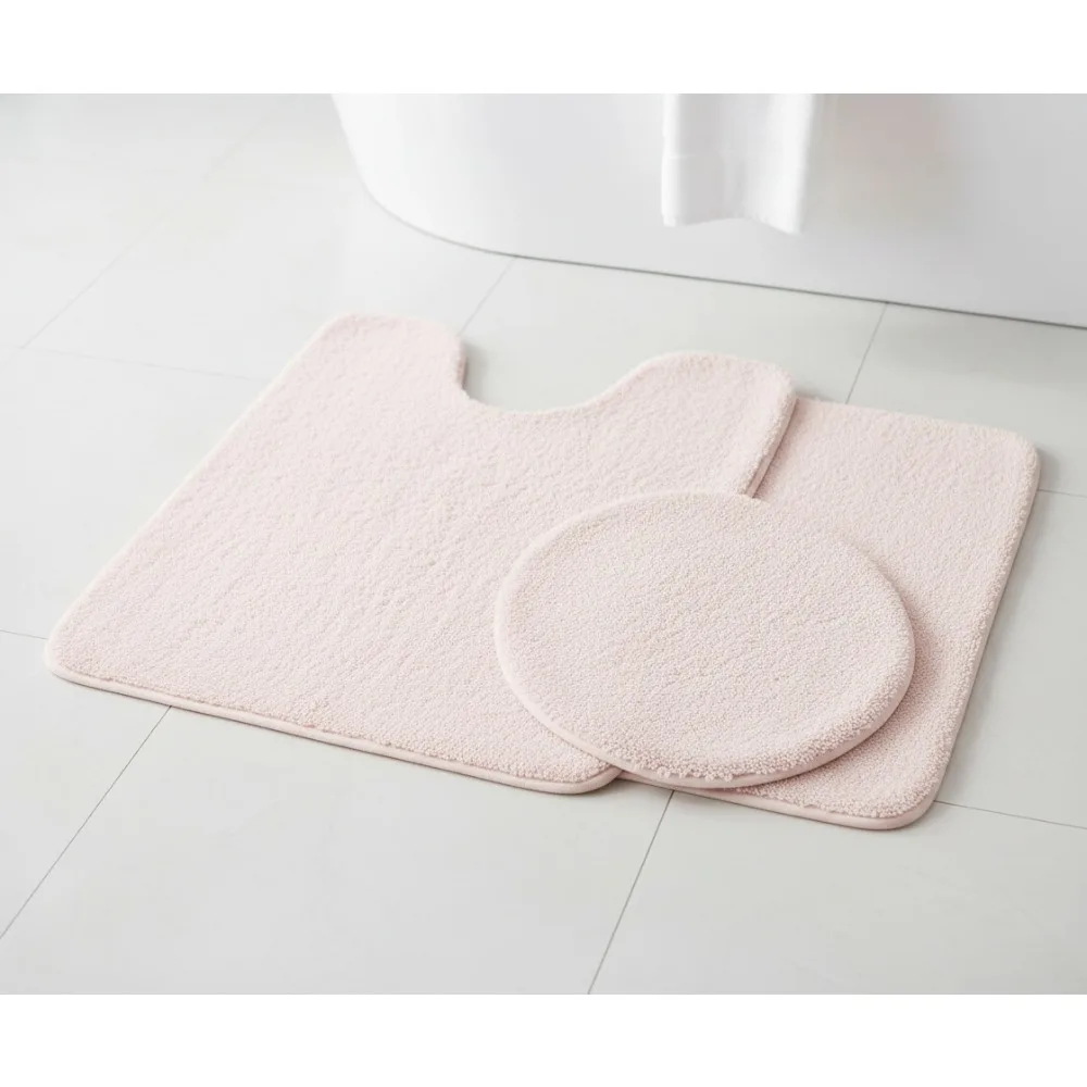 

3-Piece Non-Slip Bathroom Rug Set with Contour Mat & Toilet Cover - Soft Machine Washable Ivory Mats for Family Safety