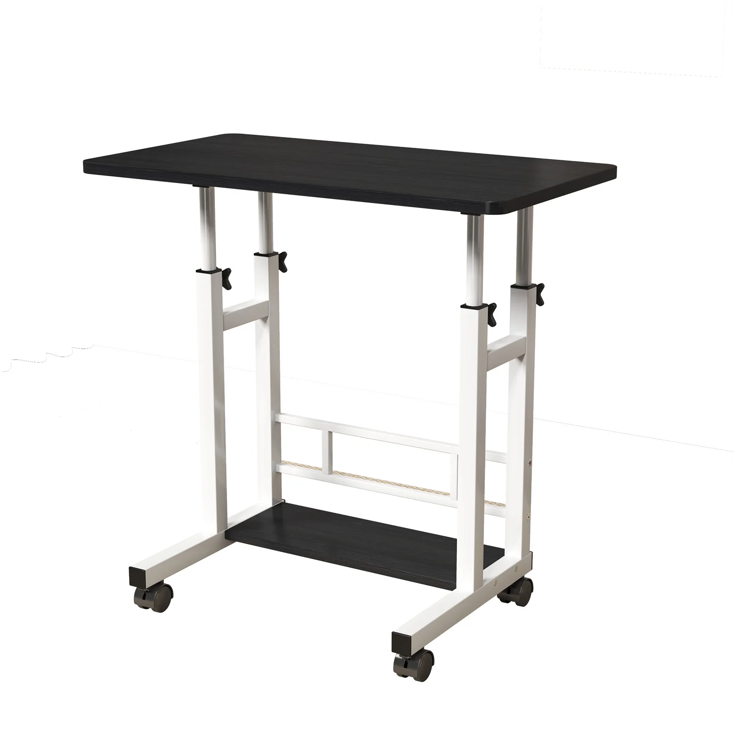 Adjustable Height Mobile Standing Desk, 60 cm x 40.0 cm Rolling Laptop Table with Storage Basket, Portable Sit to Stand Workstation with Locking Casters for Small Spaces, Home Office, Black