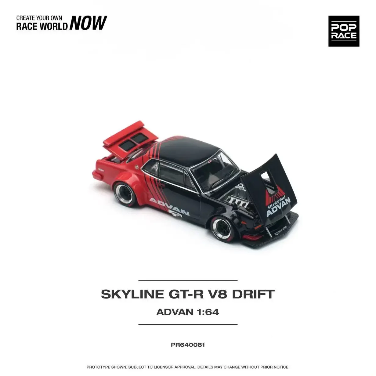 **Pre Sale**POP Race 1:64 Skyline GTR KPGC10 Hakosuka V8 Drift ADVAN Diecast Diorama Model Collection Miniature Carros Toys