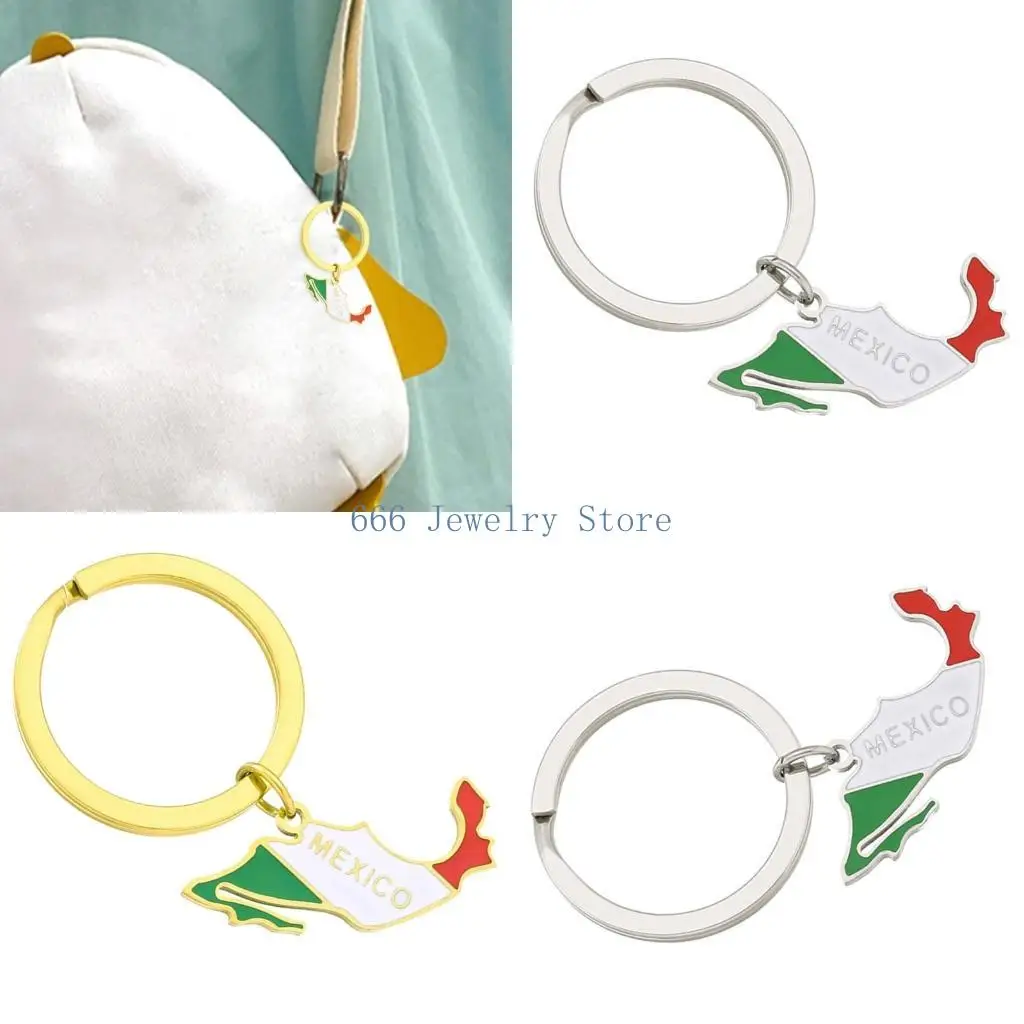 

F2TD Mexico Map Flag Keychain Stainless Steel Keychain Mexico Remembrances Jewelry Pendant Keyring Gifts for Women and Men