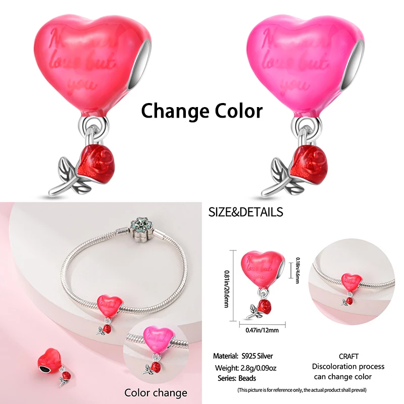 925 Sterling Silver Color Changing Rose Christmas Halloween Series Pumpkin Pendant Beads Charms Fit 4MM hole diameter bracelet