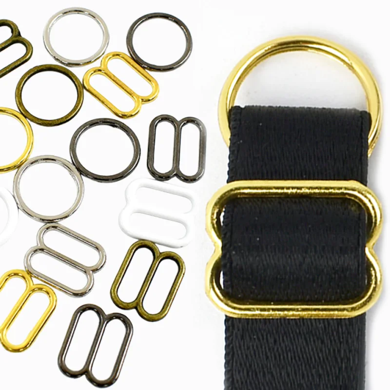 50 conjuntos de fivelas de metal de 6-20mm para roupa íntima, sutiã, alça, anel o, fivela, vestuário, controle deslizante tri-glide, fecho ajustador, acessórios de hardware
