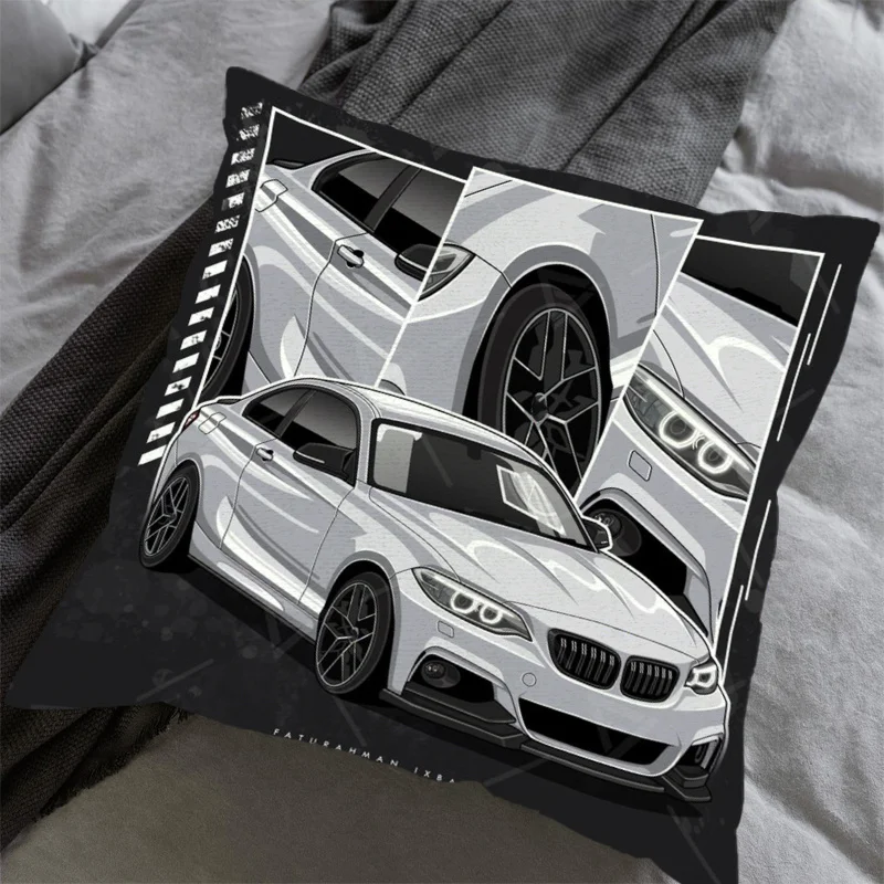 1pc Cartoon Anime Car Printed Pillow Cover, White Cushion Case for Living Room Decoration, No Pillow Insert