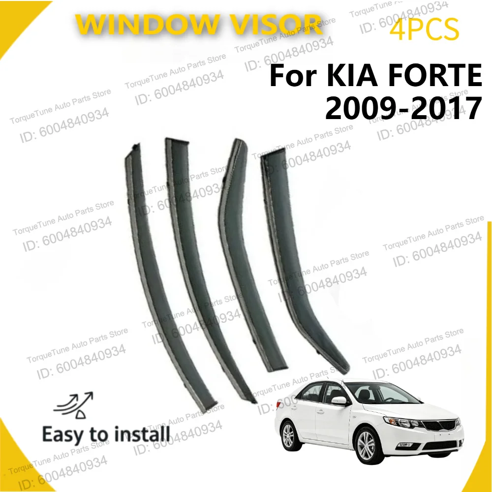 For KIA FORTE 2009-2017 Injection Deflector PC+STAINLESS STEEL Group Compatible with Kia Forte Sedan Window Visor