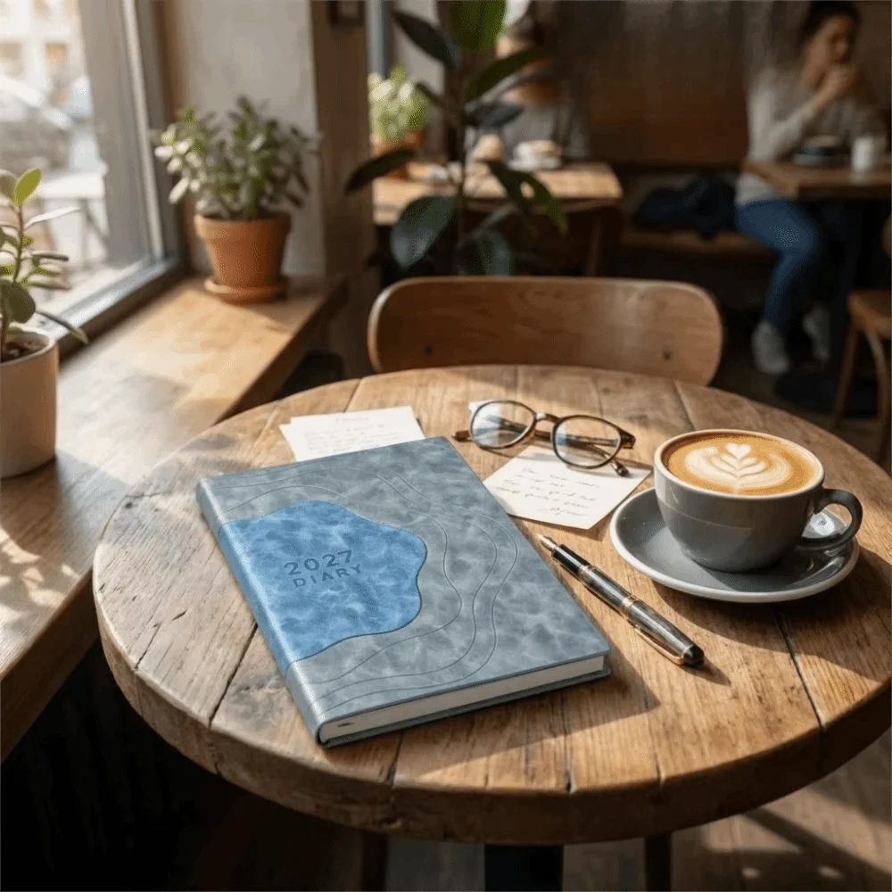 PU Leather Cover 2027 Office Notepad Eye-Protective Paper Colors Geometric Patchwork Patterns Schedule Planner Notebook