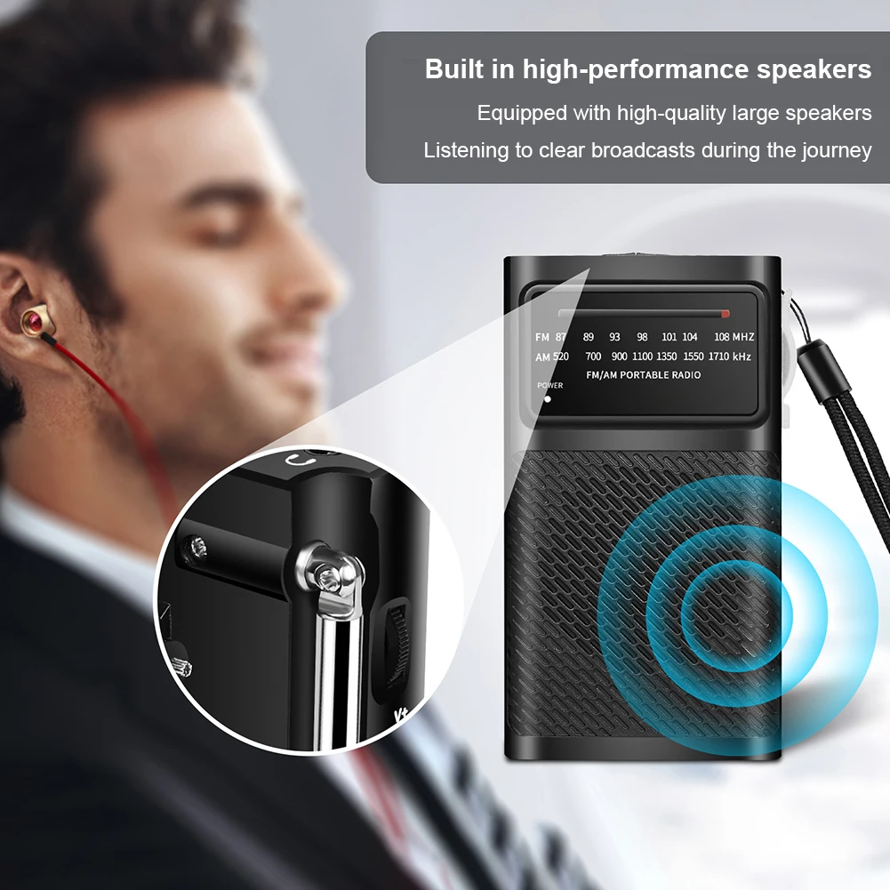 QL-955 Emergency Pocket Radio Receiver Portable Weather Radios FM/AM Dual Band MP3 Walkman Radios with Speaker 3.5mm Headphone