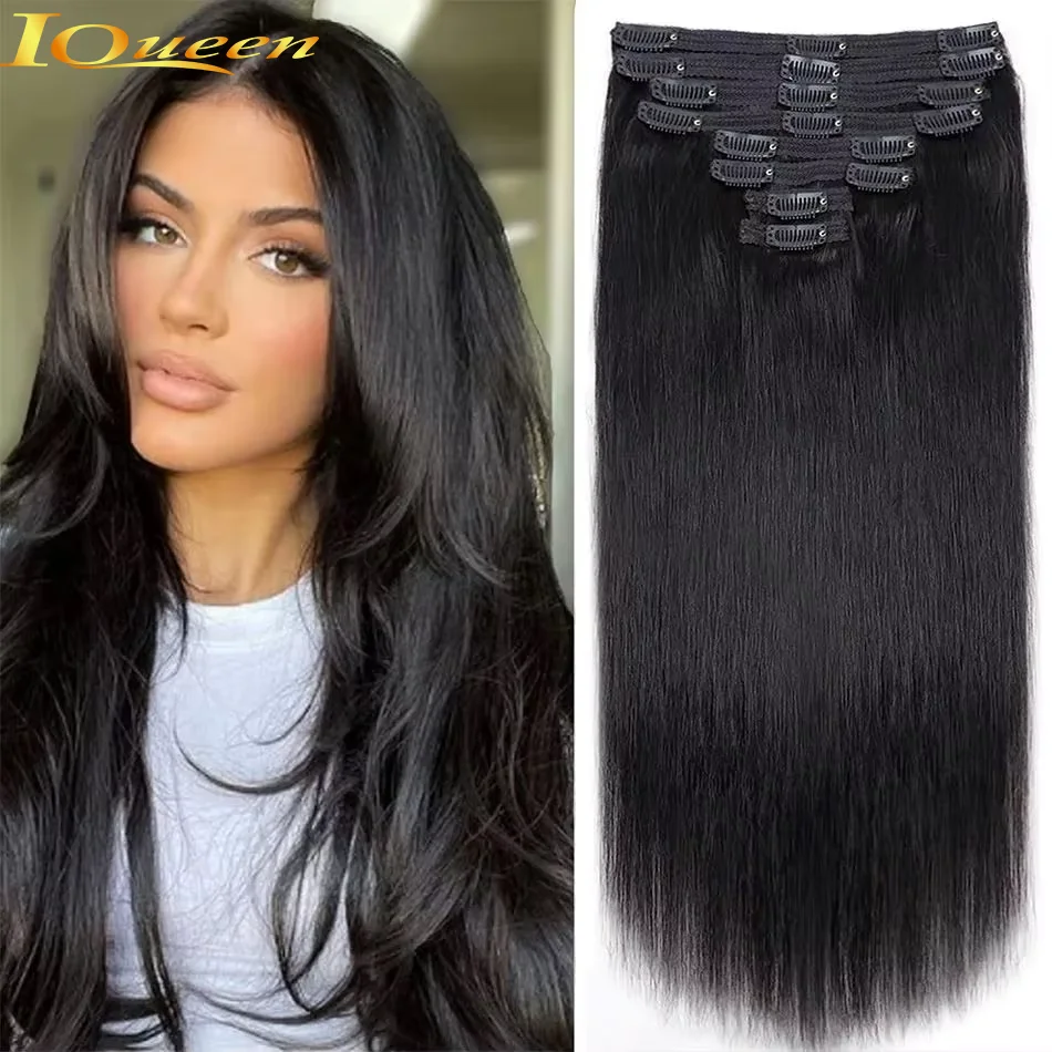 120G 8Pcs/Sets Clip In Hair Extensions Human Hair 10 to 26 Inch Brazilian Remy Straight Hair Natural Black 4 613 Color For Women