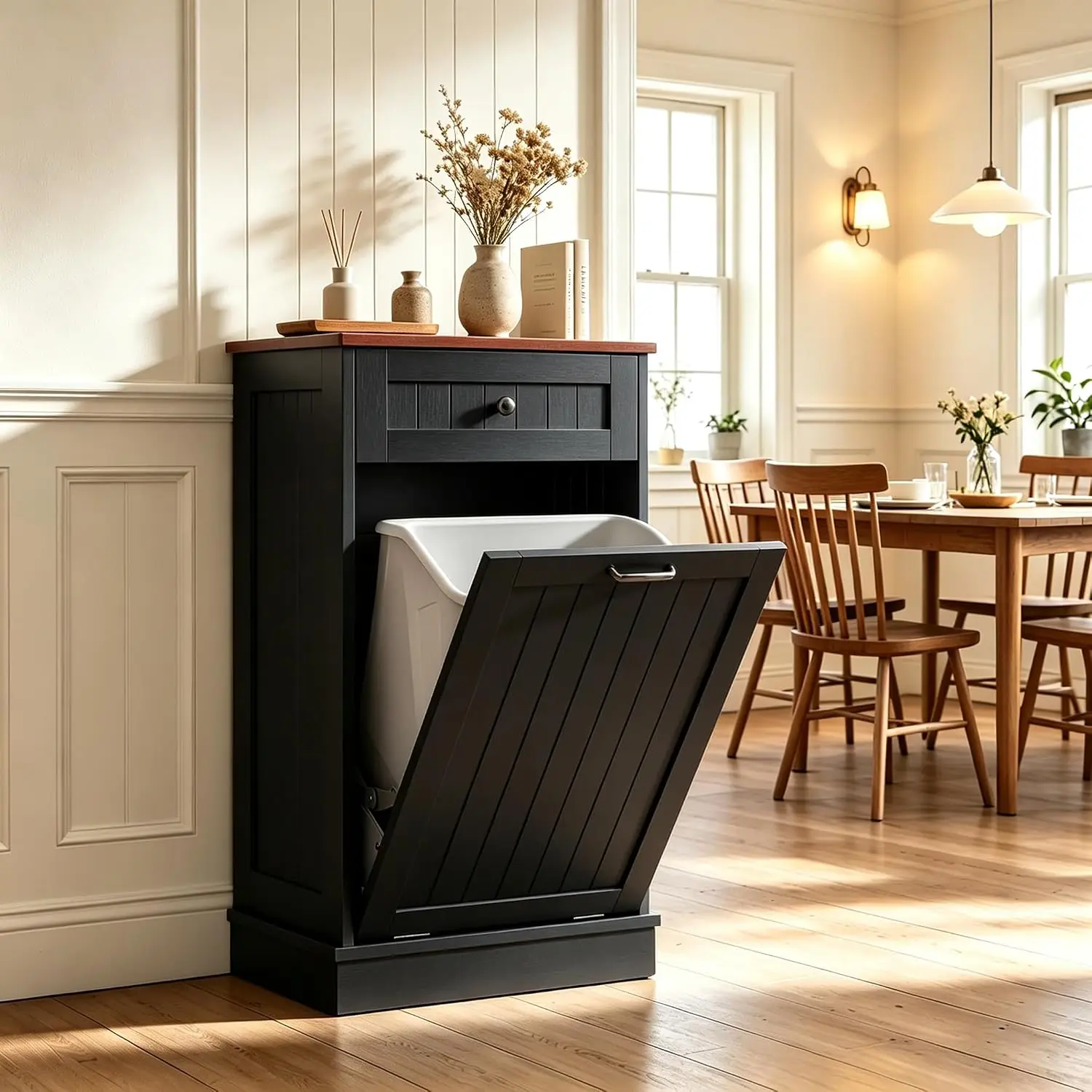 Tilt-Out Trash Can Cabinet for Kitchen, 10-Gallon Hidden Garbage Storage with Pull-Out Drawer, MDF Construction, Easy Assembly