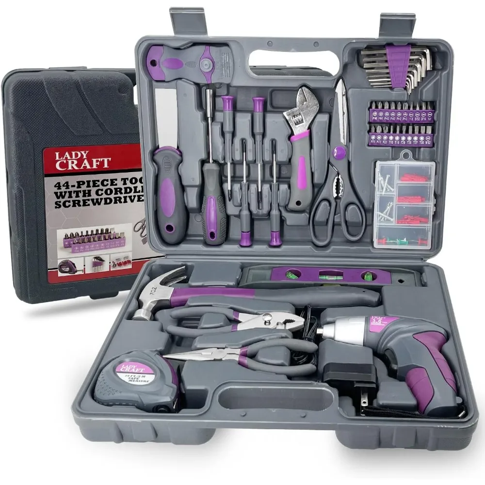 

44PCS Pink Cordless Screwdriver Tool Kit Set for Home Repair DIY Projects and Gifts