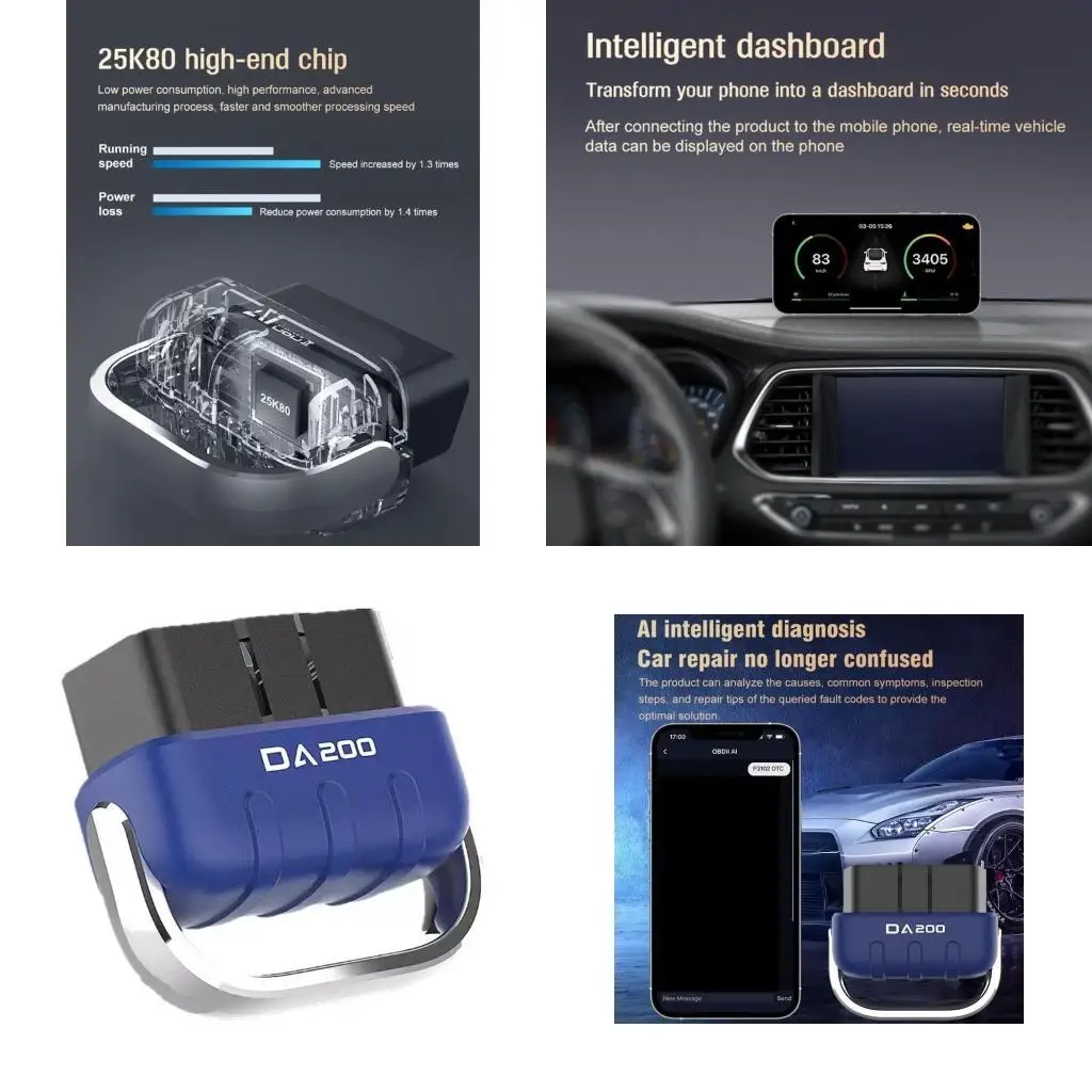 

02de Portable AI Technology Scanner OBD2 для диагностики автомобилей в реальном времени с тестированием напряжения батареи и