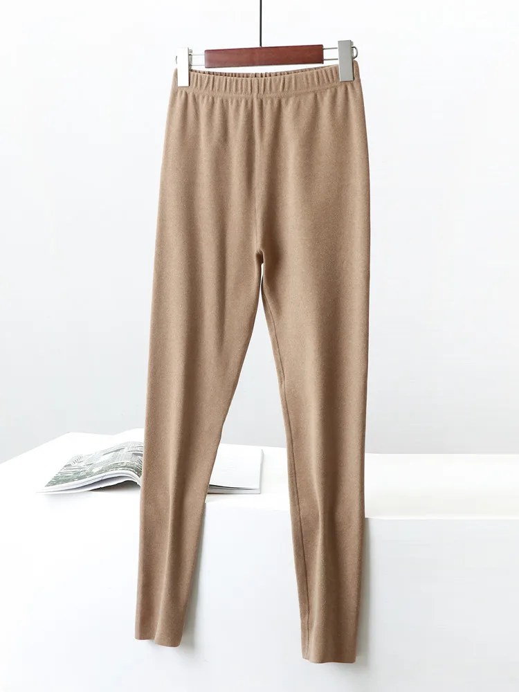 High Waist Double-Sided Fleece Thickened Slimming Women's Base Layer Pants Self-Heating Thermal Trousers Autumn Winter Polyur...