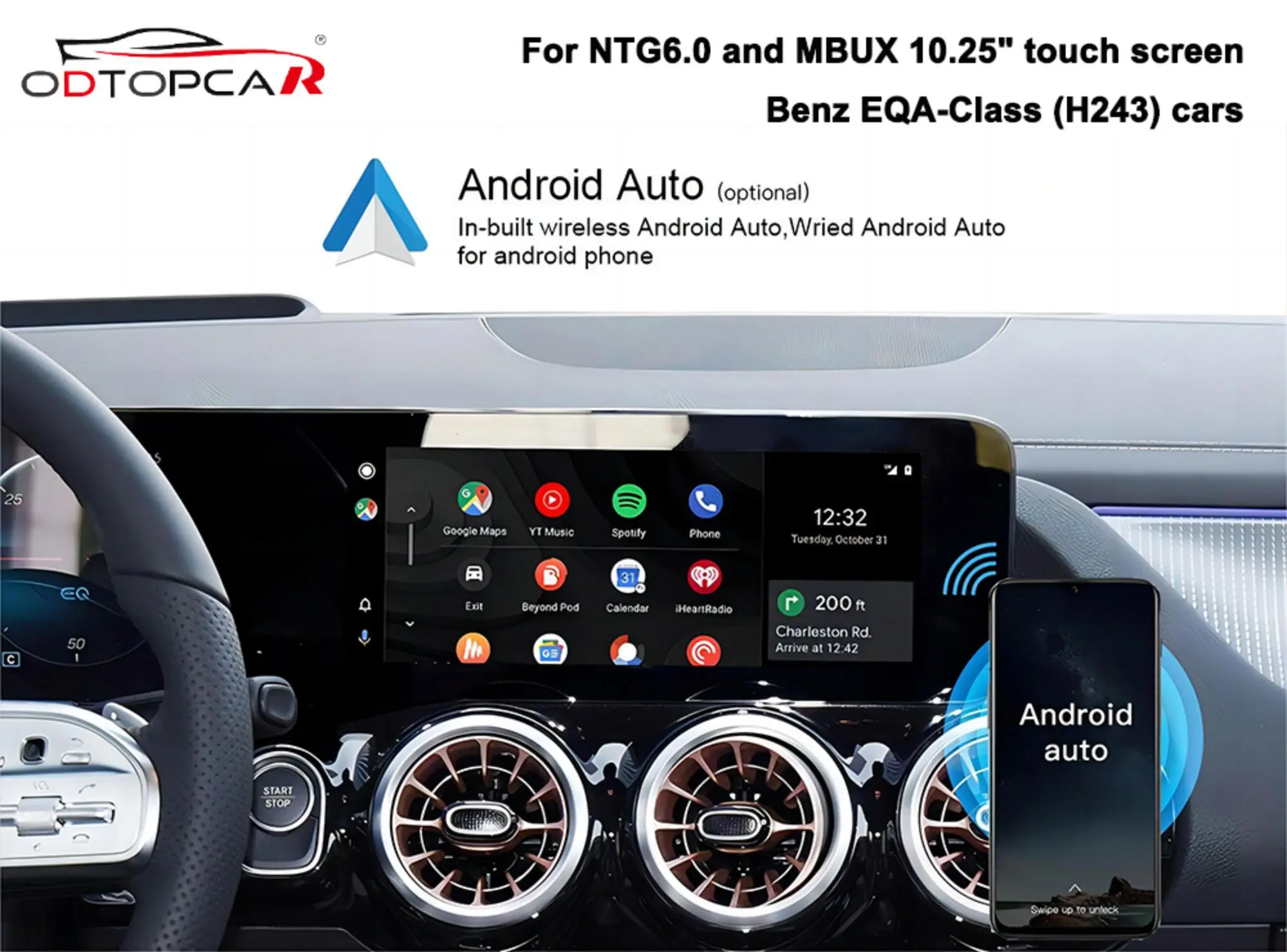 Wireless Car Play Adapter for Mercedes EQA H243 Android Auto Upgrade Android 13 System Ai BOX 12.3 inch Touch Screen Stereo