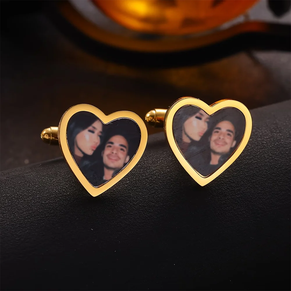 

Customized Photo Heart Cufflinks Wedding Gift For Father And Groomsmen Romantic Memories Cufflink Stainless Steel Jewelry