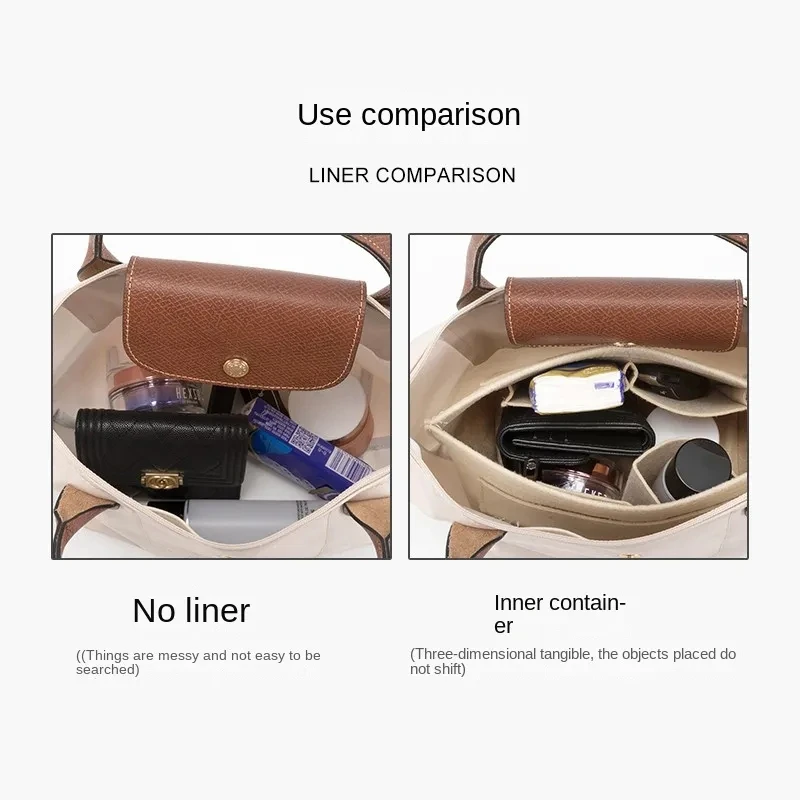 Bag Organizer For Longchamp Small Tote Finishing Bag Insert Handbag Large Capacity Felt Inner Liner DIY Upgrade Accessories