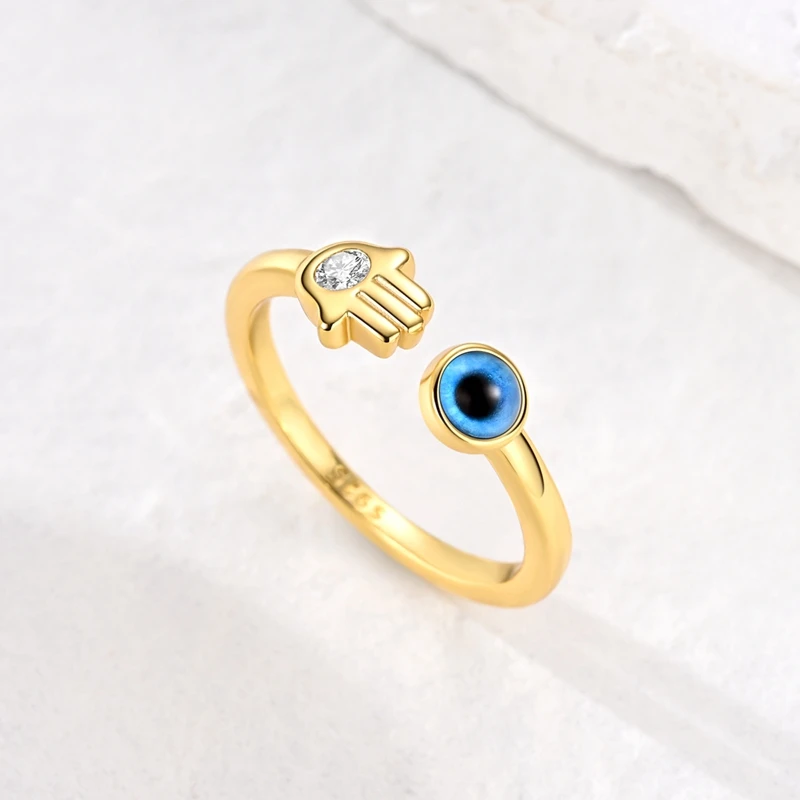 Gold Plated 925 Sterling Silver Evil Eye Adjustable Ring, Gift
