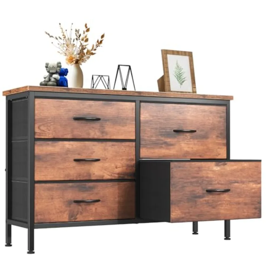 

Тумба под телевизор для спальни с 5 выдвижными ящиками, тканевый комод с металлическим каркасом, органайзеры для хранения в гостиной