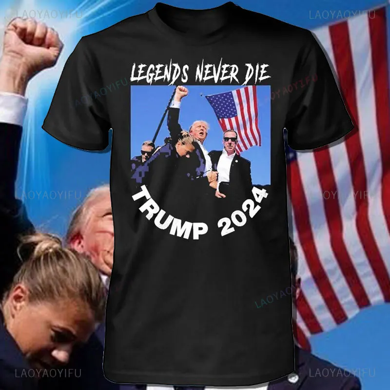 T-shirt de manga curta de colar redondo para homens, feita de algodão, casual, fashion, com número de pessoas, com design donald trump