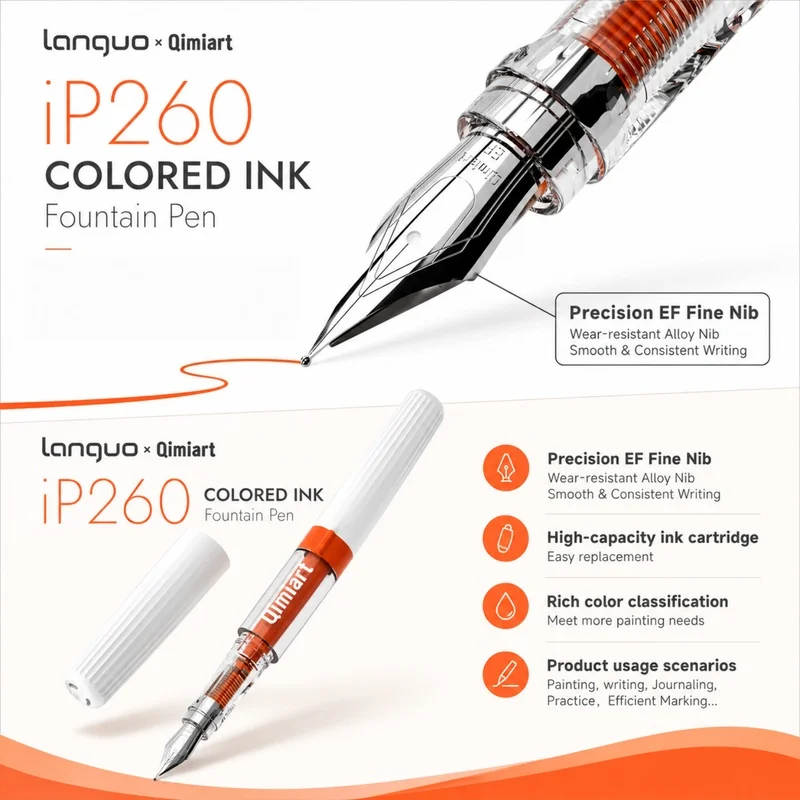 4 Colors Refillable Fountain Pen Set with EF Fine Nib and 16 Ink Cartridges, Smooth Writing Pens for Calligraphy, Line Drawing