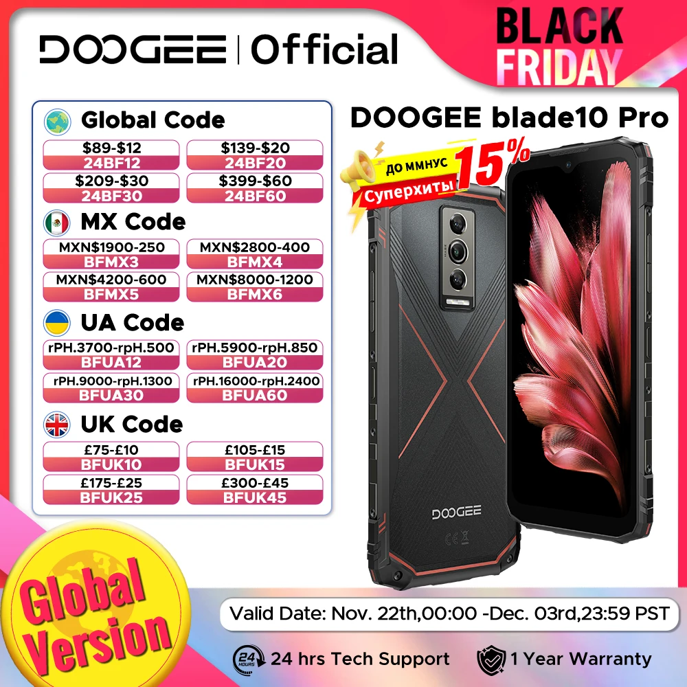 DOOGEE Blade10 Pro هاتف متين 6GB 256GB ثماني النواة 6.56 "90 هرتز IPS شاشة 50MP AI الكاميرا الرئيسية 5150mAh أندرويد 14