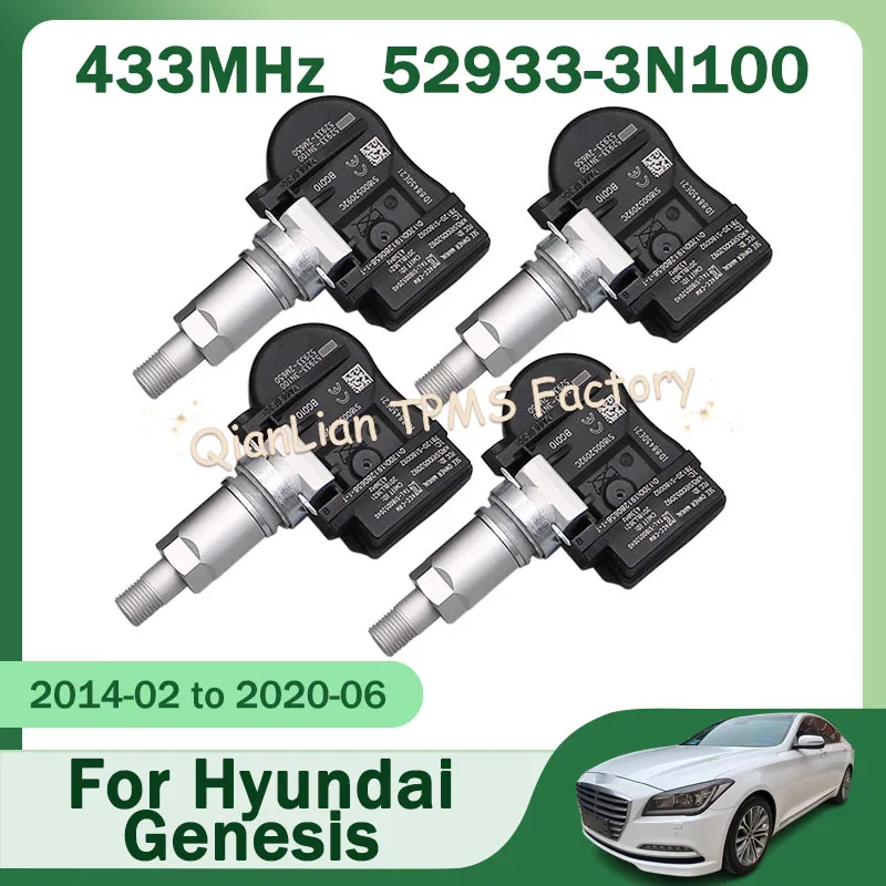 For Hyundai Accent Genesis I30 Ix55 Santa Fe Iii Solaris Genesis TPMS Tire Pressure Monitoring System 1/4pcs 52933-3N100 433MHz