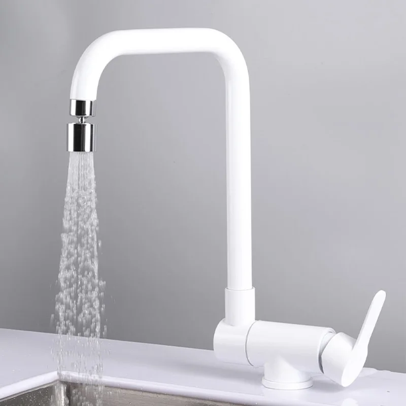 White Free Folding Kitchen Faucet Flexible Hot And Cold Water Kitchen Faucets Low Window Faucet For Hidden Sink