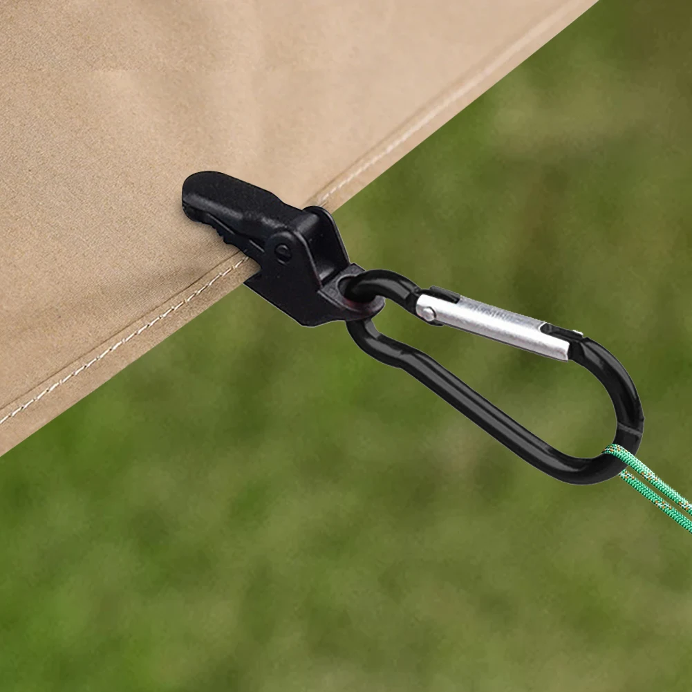 10Pcs Camping Tarp Clips with Carabiner Hanging Hooks Fixing Tarp Clamps Tent Securing Clip for Outdoor Grill Camping