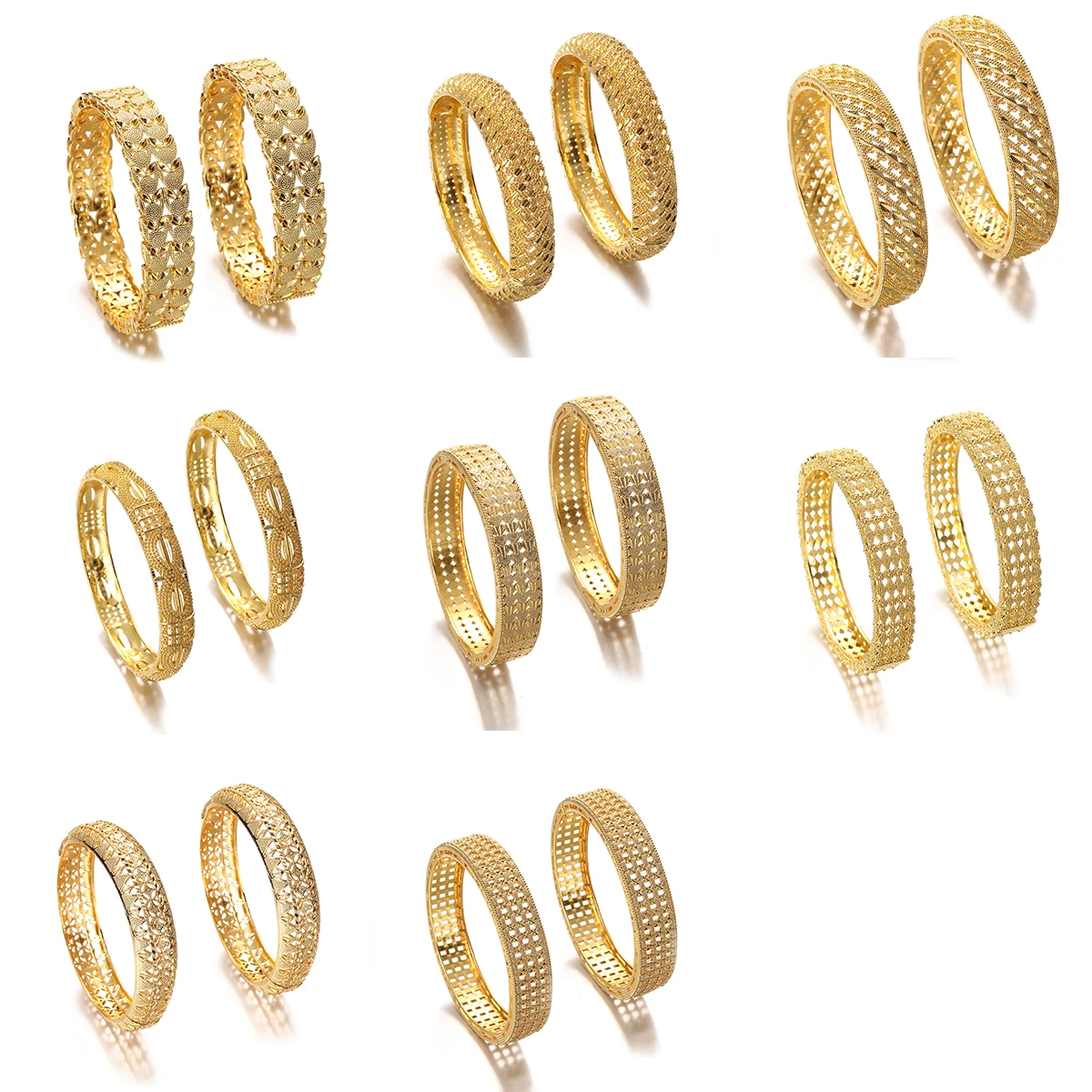 

2 Pcs Openable Dubai Gold Bangles Bracelet African Woman Jewelry