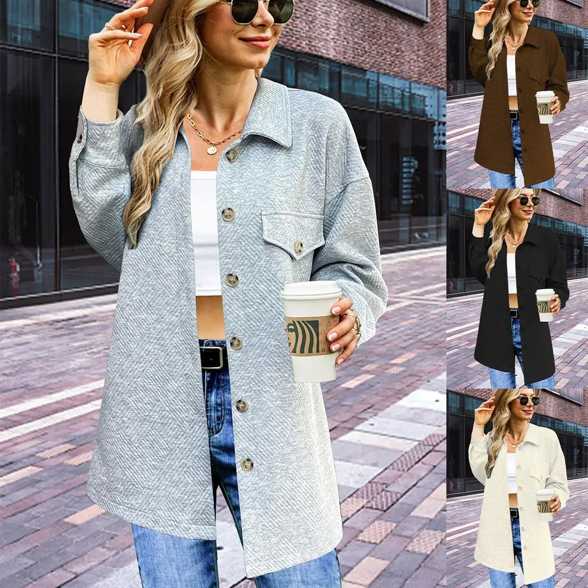 

Women's Collar Button Coat New Arrival Autumn Winter Long Sve Commute Sle Faion Outerwear Ladies Premium Windbreaker