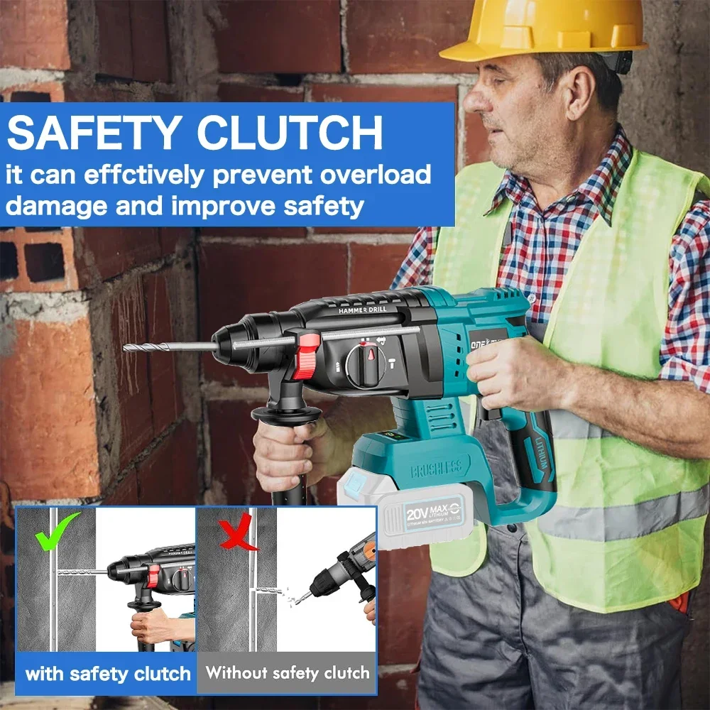 Cordless Electric Drill Rotary Hammer Drill Demolition Rechargeable Hammer Power Tool for Makita 18V Battery (No Battery)