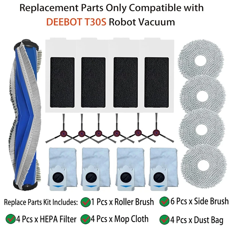 Parti di ricambio per ECOVACS DEEBOT T30S Robot Vacuum spazzola laterale principale filtro HEPA Mop Pad accessori per sacchetti della polvere