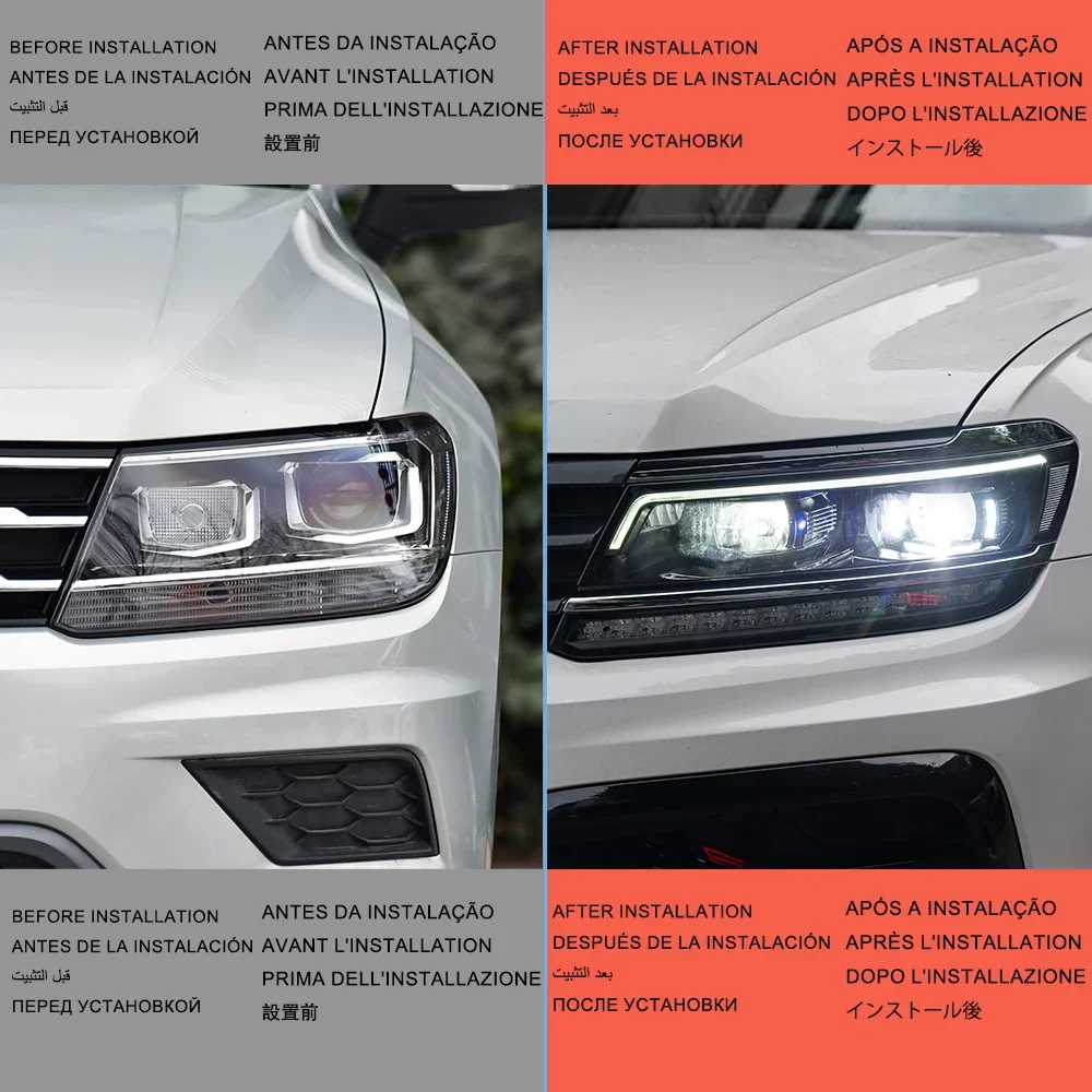 Upgrade High Configure Car Front Lights Assembly For VW Tiguan L 2017-2021 LED Auto Headlight Projector Dual Lens Accessories