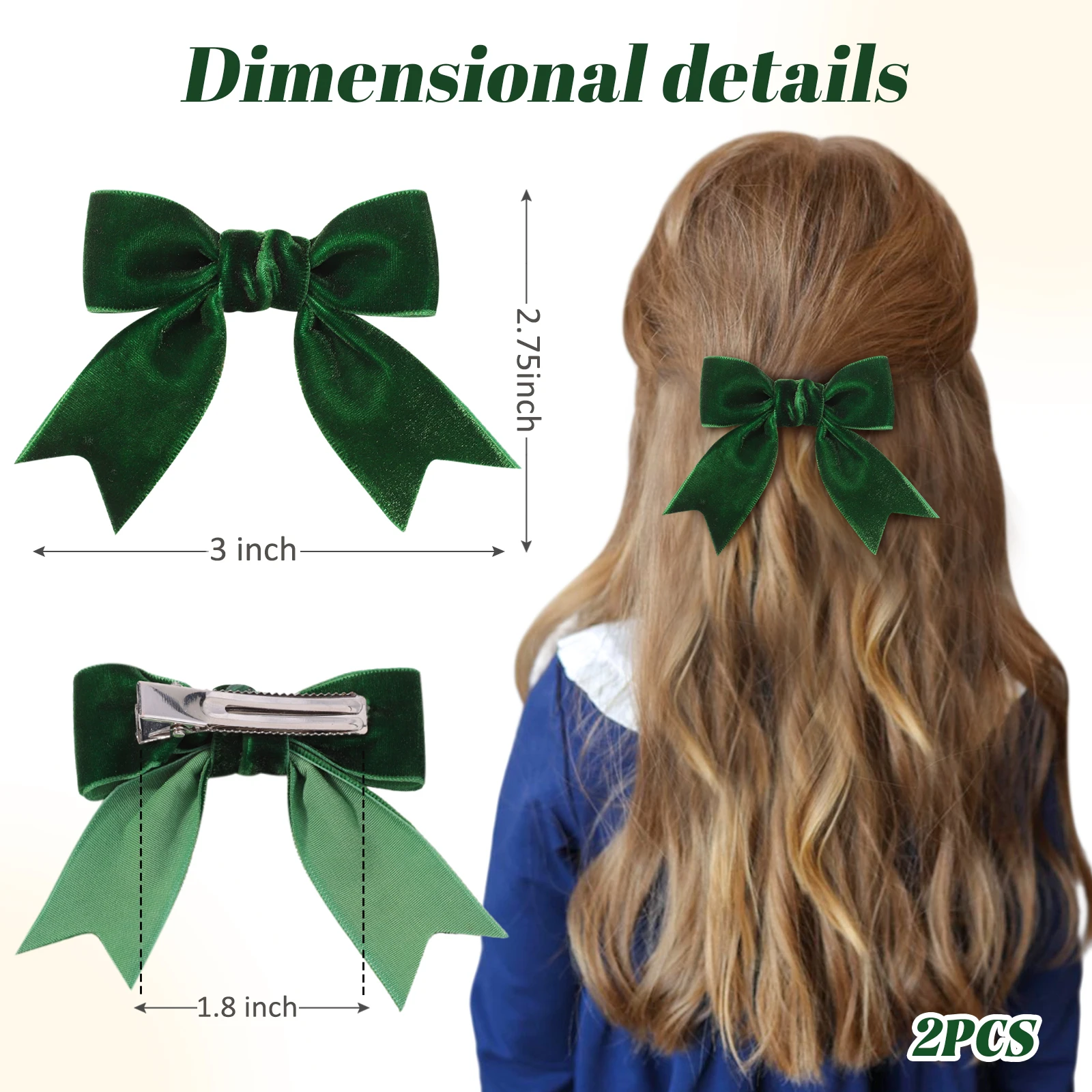 2 uds cinta de terciopelo navideña lazos pinzas para el cabello para niñas Retro rojo verde horquilla hecha a mano accesorios para el cabello de Año Nuevo