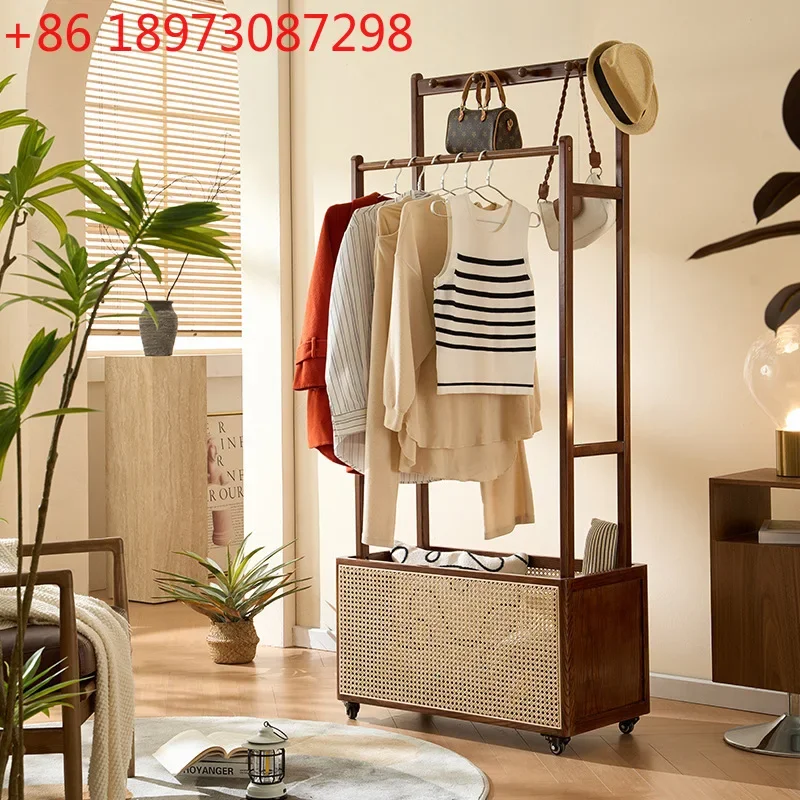 

Средневековая напольная вешалка для одежды из массива дерева и ротанга, многофункциональная вертикальная стойка для хранения вещей в спальне, ретро-дизайн, из ясеня.