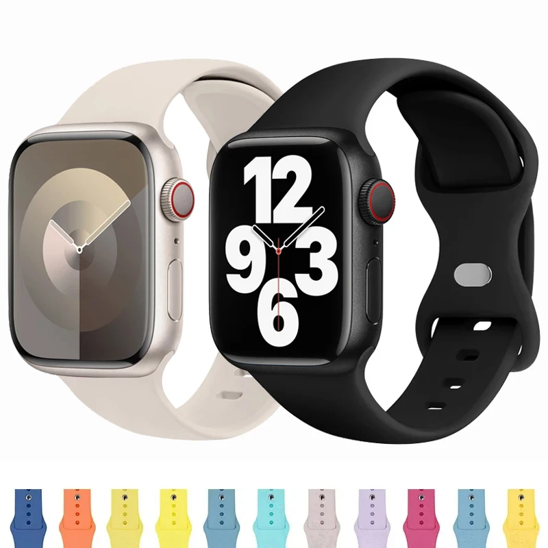 Silicone Strap For Apple Watch Band 49mm 45mm 44mm 42mm 41mm 40mm 38mm Rubber Sport Bracelet For IWatch Series Ultra 9 8 7 6 5 4