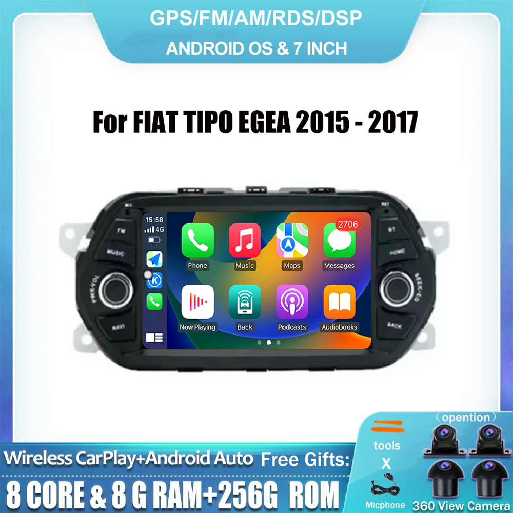 Android 14 Car For FIAT TIPO EGEA 2015 - 2017 Carplay Radio Multimedia Stereo Player WiFi GPS Navigation