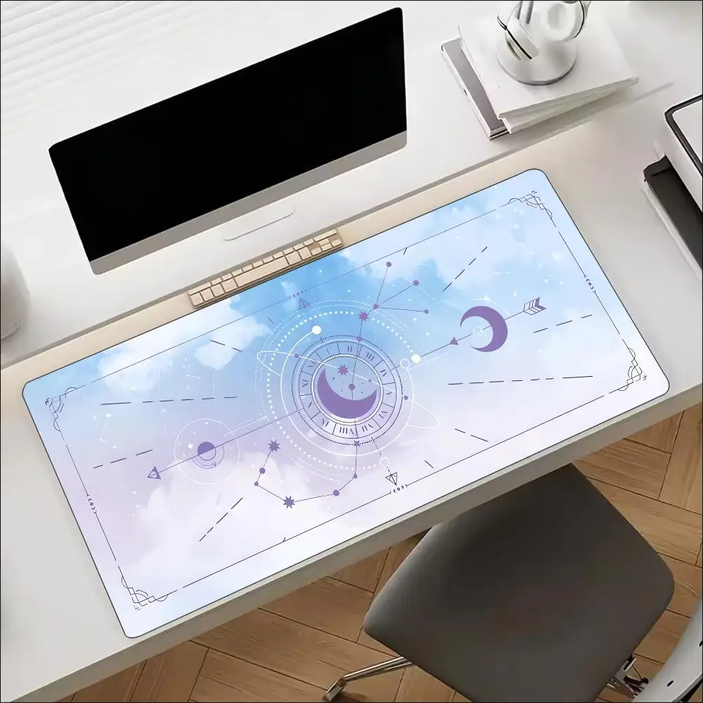 Pastel Moon Constellation Gaming Mouse Pad Non‑Slip Rubber Desk Mat Dreamy Celestial Starry Sky Art Pattern For Gaming Laptop