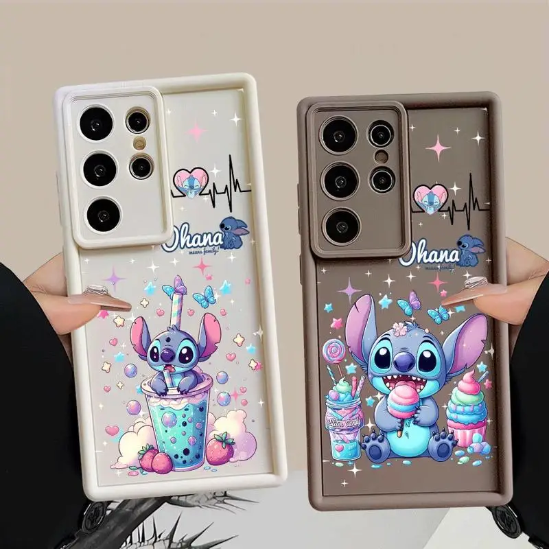 Rosa Stich Cartoon 3D Kanten Handyhülle für Samsung Galaxy S24 S23 S22 Ultra S20 FE Note 20 A50 A04 A04S Leiter Silikon Funda