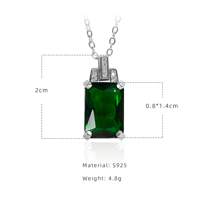 JoiasHome 925 Sterling Silver Necklace for Women 8*14mm Emerald Square Pendant 45cm Clavicle Chain Female Wedding Dinner Gift